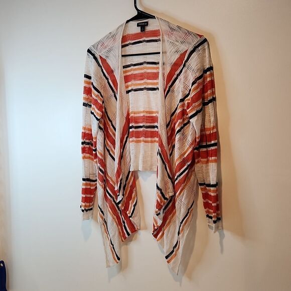 Torrid Open Front Shrug Cardigan Sweater White/Orange Striped Women's Sz 1 EUC - Picture 3 of 12